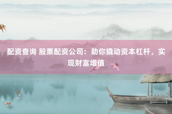 配资查询 股票配资公司：助你撬动资本杠杆，实现财富增值