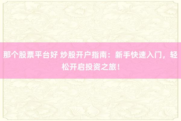 那个股票平台好 炒股开户指南：新手快速入门，轻松开启投资之旅！