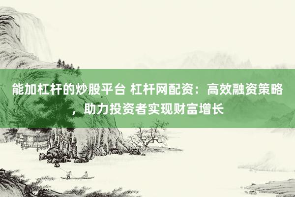 能加杠杆的炒股平台 杠杆网配资：高效融资策略，助力投资者实现财富增长