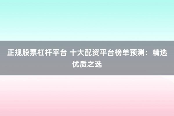 正规股票杠杆平台 十大配资平台榜单预测：精选优质之选