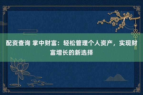 配资查询 掌中财富：轻松管理个人资产，实现财富增长的新选择