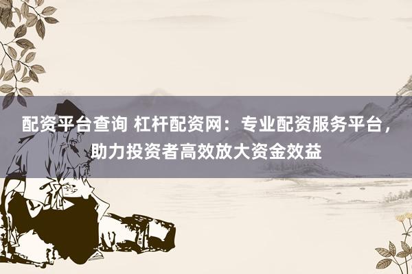 配资平台查询 杠杆配资网：专业配资服务平台，助力投资者高效放大资金效益