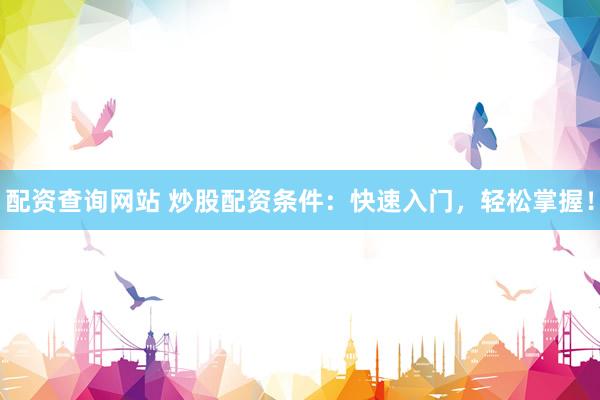 配资查询网站 炒股配资条件：快速入门，轻松掌握！